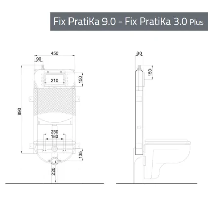 Modulo FIX PRATIKA 9.0 completo di cassetta incasso MONOLITH 9.0 per WC sanitari sospesi