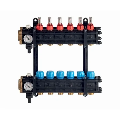 Collettore di distribuzione in poliammide da 1"¼ con derivazioni 3/4"x18 EUROCONO