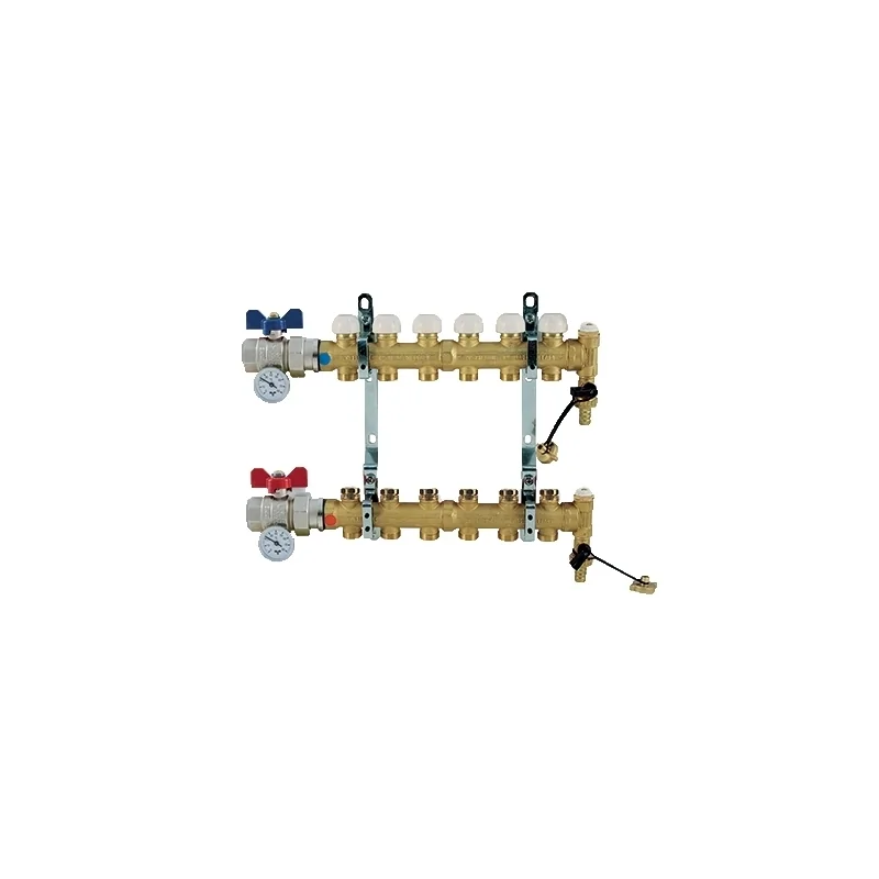 Collettore di distribuzione da 1" senza BY-PASS, con derivazioni 3/4"x18 EUROCONO e vitoni a memoria meccanica