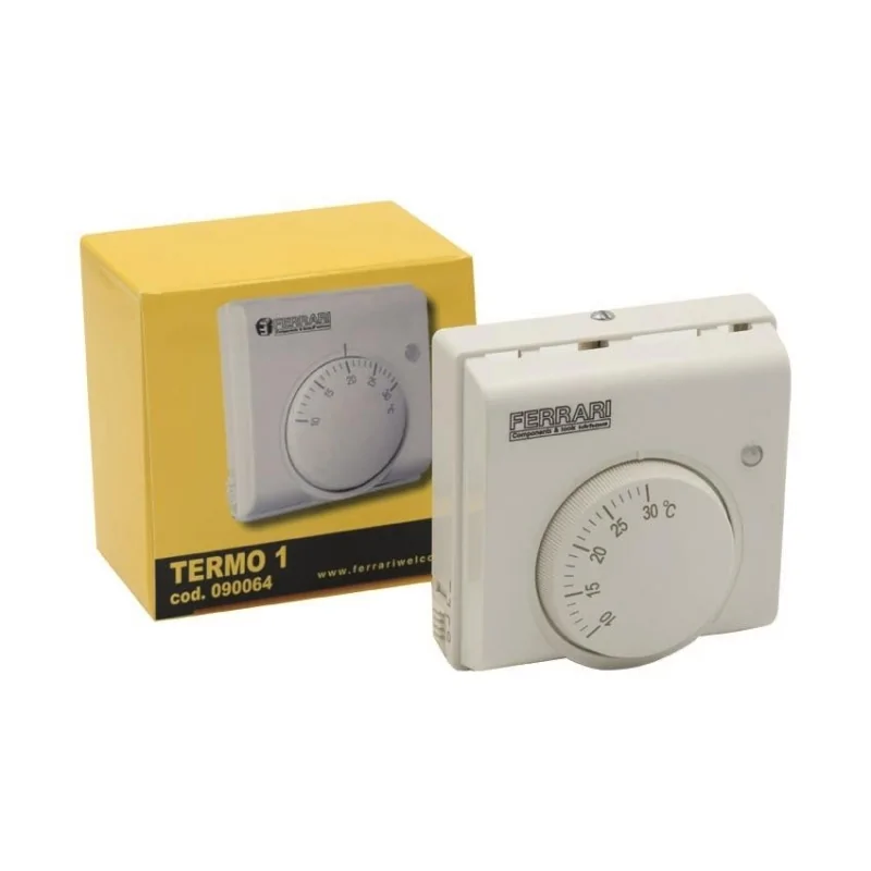 Termostato ambiente elettromeccanico da parete con spia di funzionamento ed interruttore ON/OFF